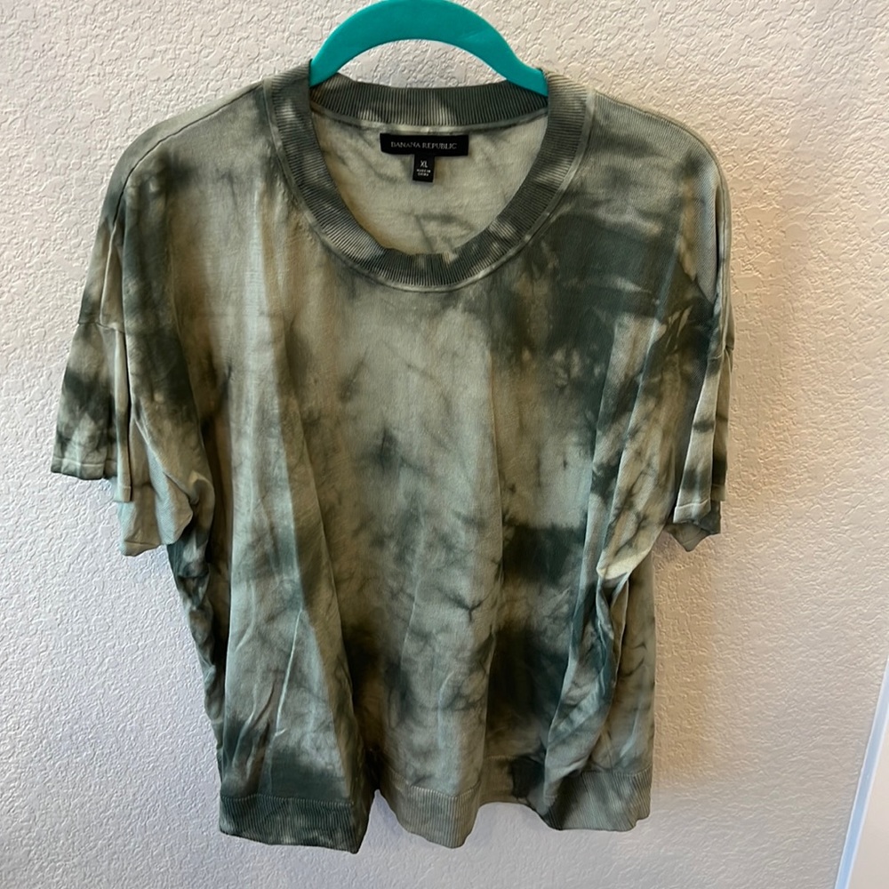 Banana Republic Linen Blend S/S Sweater, Olive Tie Dye, XL